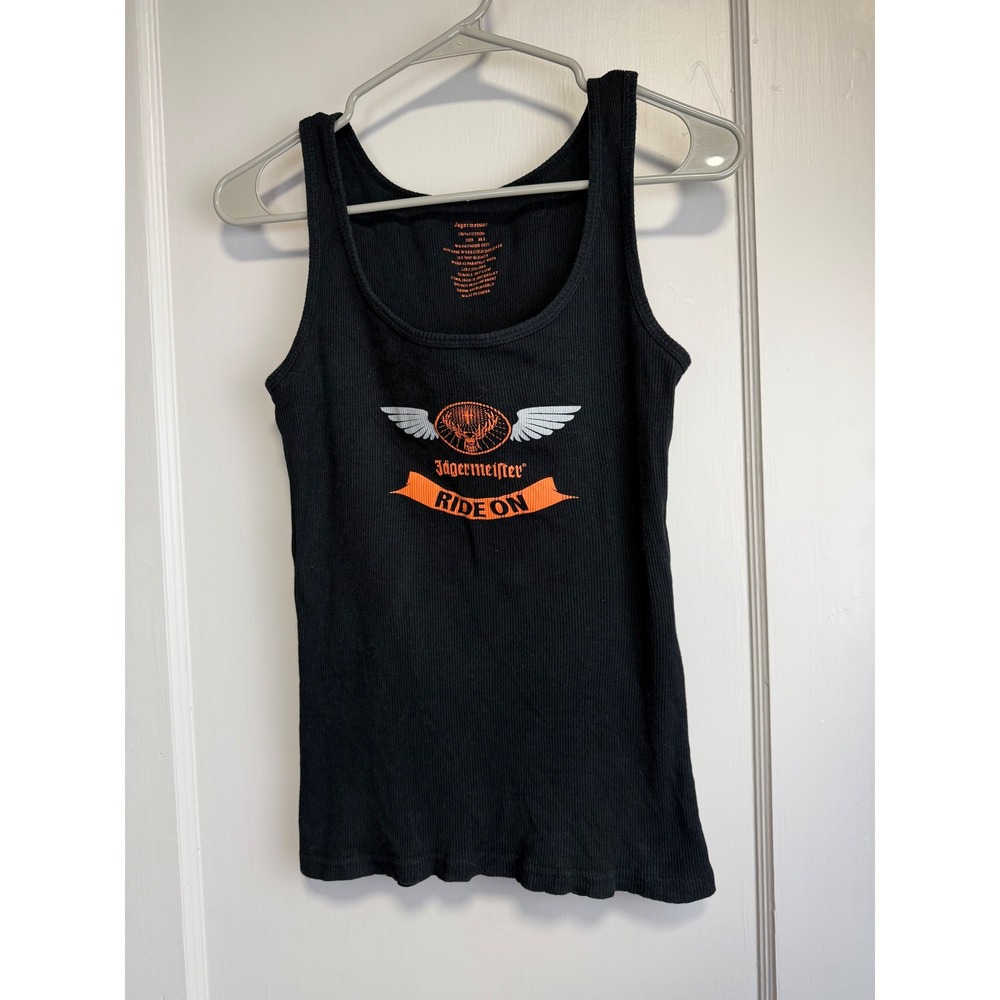 Jagermeister Ride On Ribbed Tank Top Black Cotton Graphic Logo Size M/L